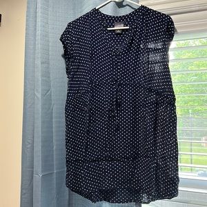 Navy Blue and White Polka Dot Maternity Shirt